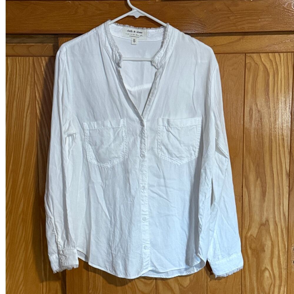 Cloth & Stone White Frayed Tencel Button Down Shirt, L